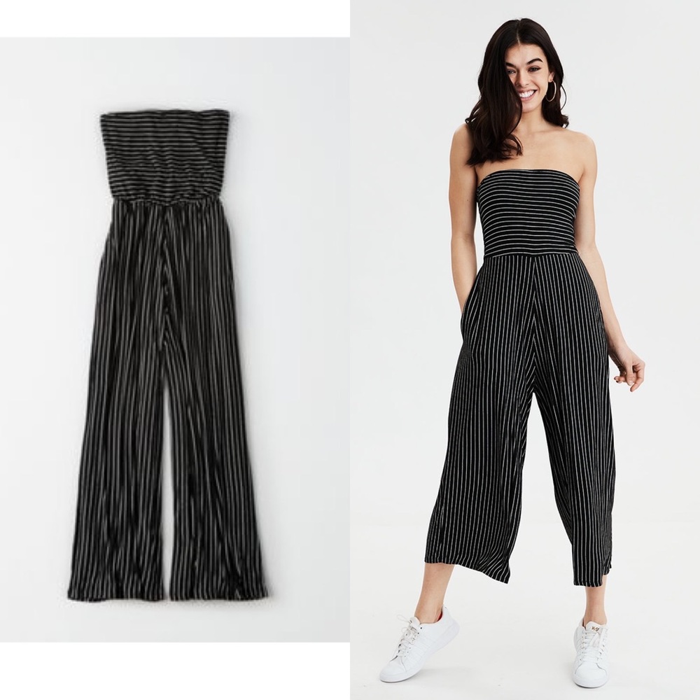 Ae tie back striped tube jumpsuit